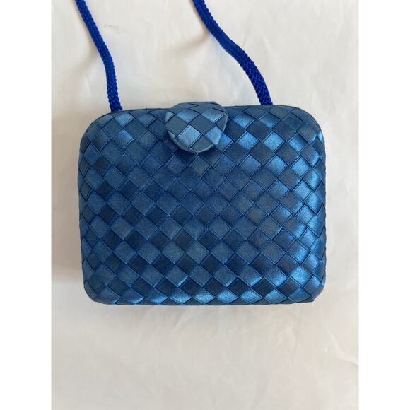 REGALE SMALL BLUE SATIN INTRECCIATO CLUTCH CROSSBODY PURSE WITH CORD STRAP - Picture 1 of 13